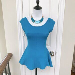 New turquoise Blue green Peplum Blouse shirt top with detachable necklace